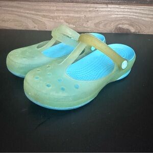 Crocs Carlie Mary Jane Clogs Womens Size 7 Green Aqua Blue Slip On Shoes